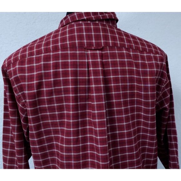 Towncraft Wrinkle Free Stain Release Medium Red Plaid Long Sleeve Button Shirt - Picture 8 of 10